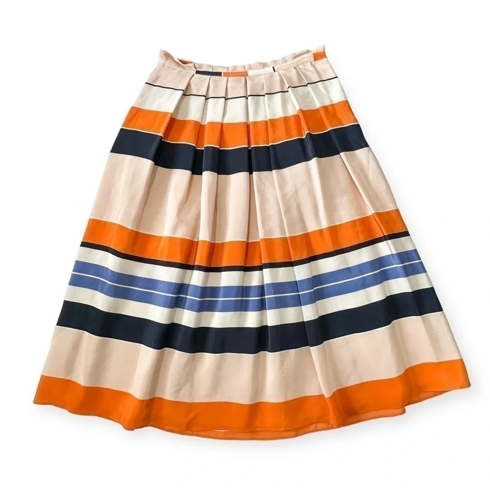 New with tag, L.K.Bennett Orange Caitlyn Striped Silk Skirt, Size 2